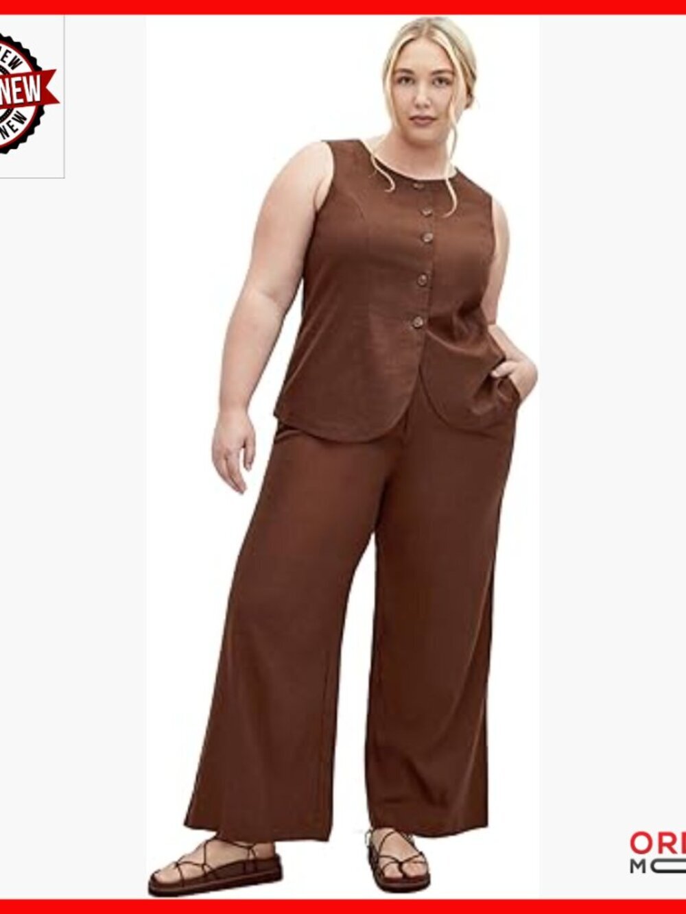 Plus Size Linen Blend Wide Leg Pants with Pockets